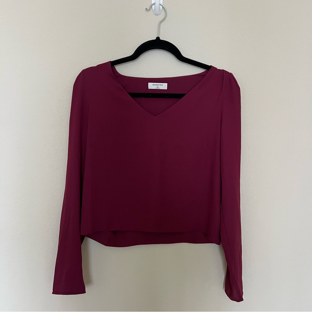 SOLD - Aritzia Babaton Murphy Long Sleeve Blouse in Wine Red, Size XS